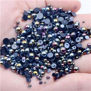 Black Rhinestone Half Pearl